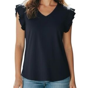 Adrianna Papell M Blouse Flutter Sleeve Black